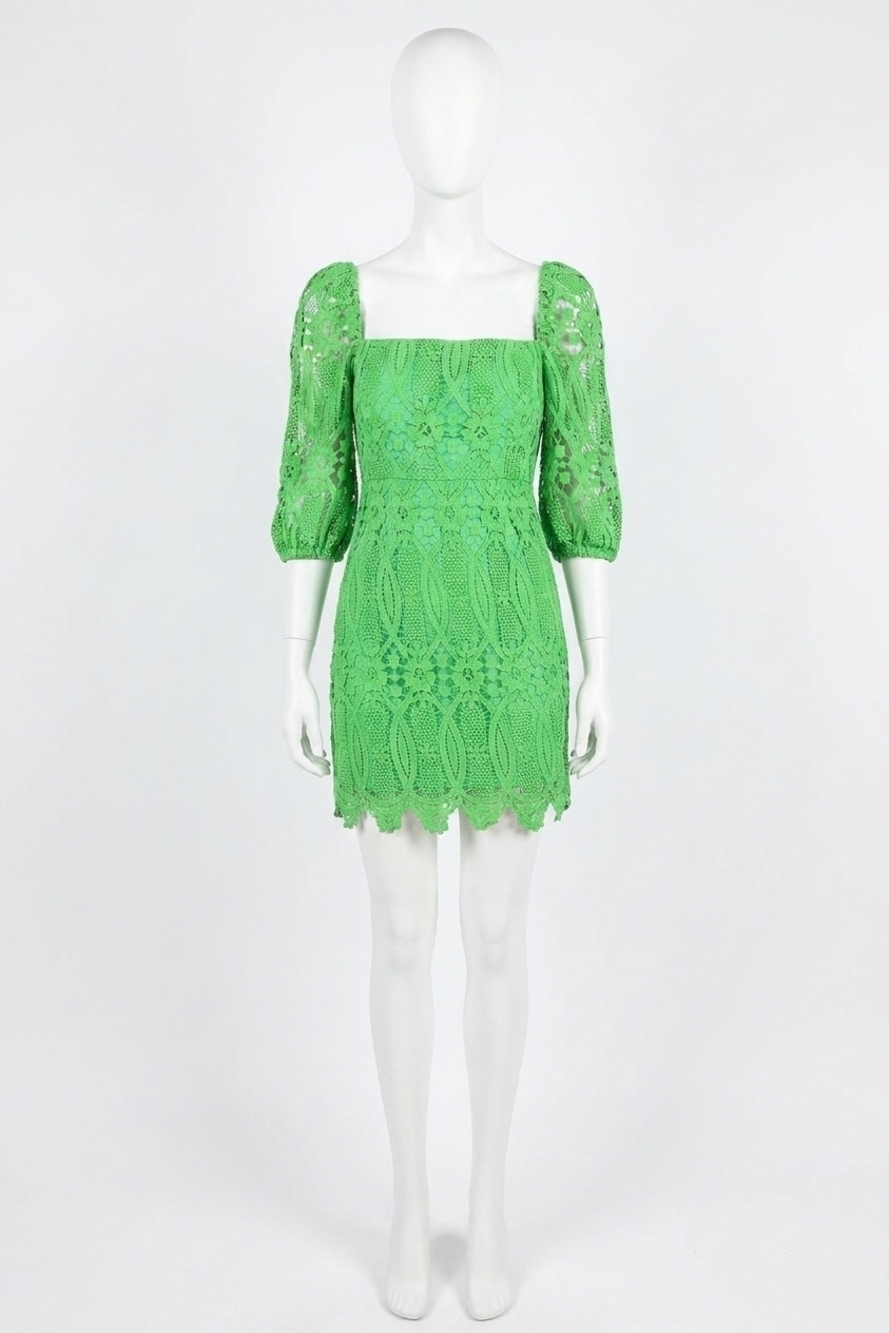 NEW ADELYN RAE emery puff sleeve lace dress in matcha green